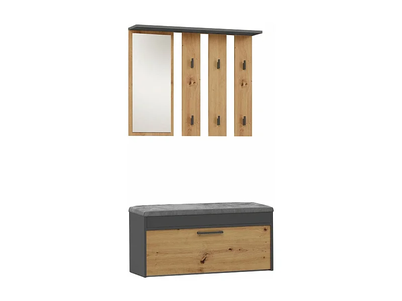 Garderoba Parma |  Antracyt/ Dąb Artisan | 100x35x180 cm | Wieszak z lustrem + Szafka