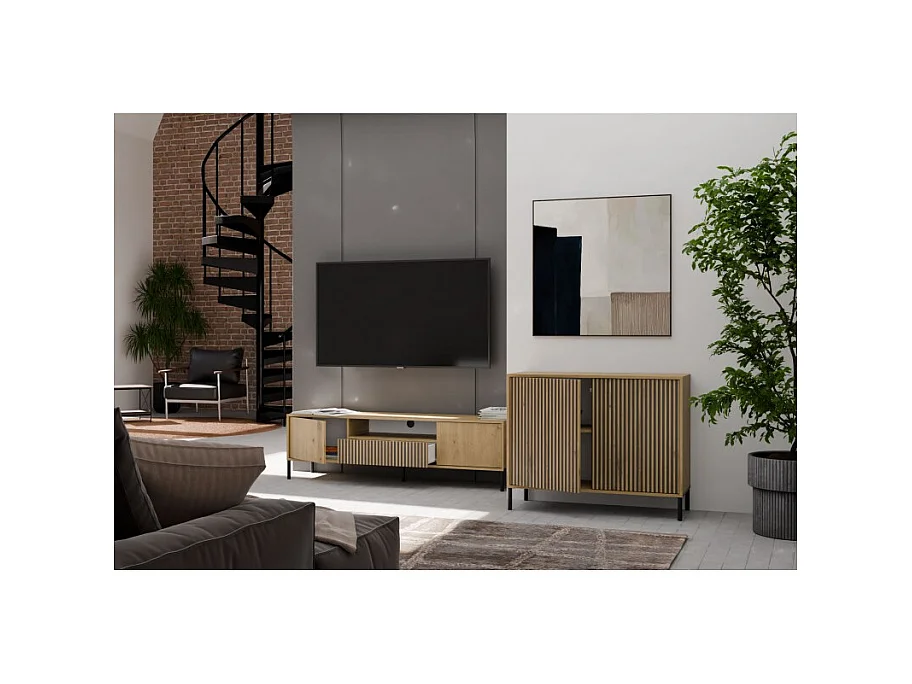 Commode KAMARO 2D SLIM CHÊNE ARTISAN