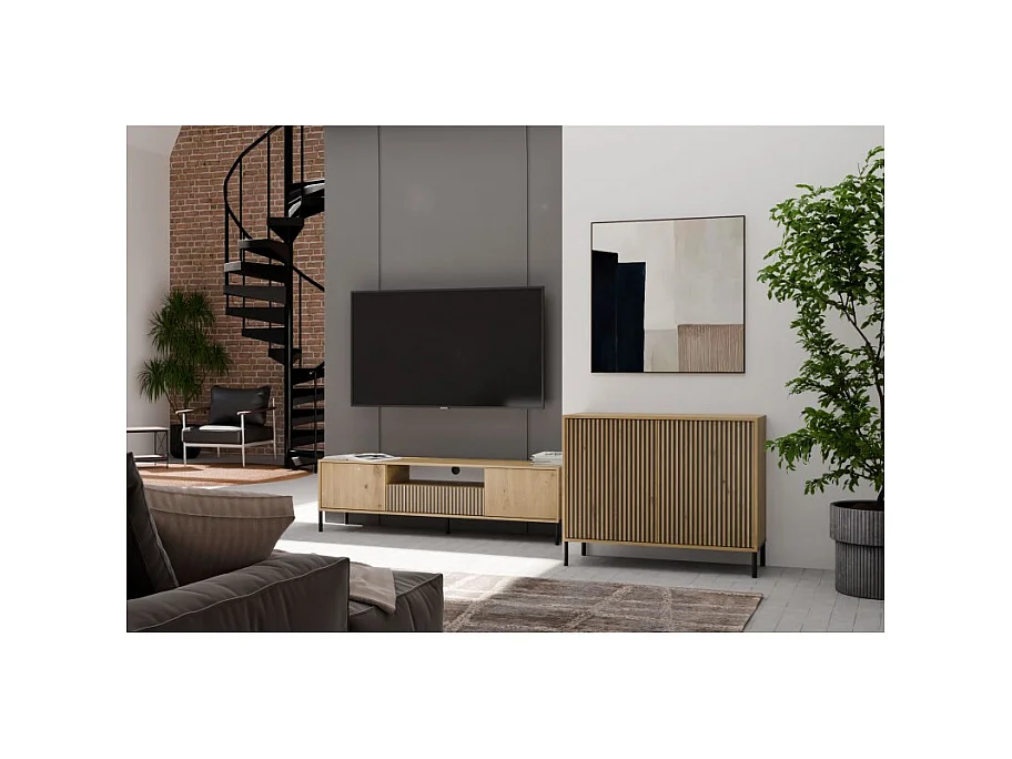 Commode KAMARO 2D SLIM CHÊNE ARTISAN