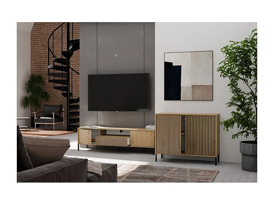 Komoda KAMARO 2D SLIM | Dąb Artisan | 103.5x40x82.5 cm | Lamele