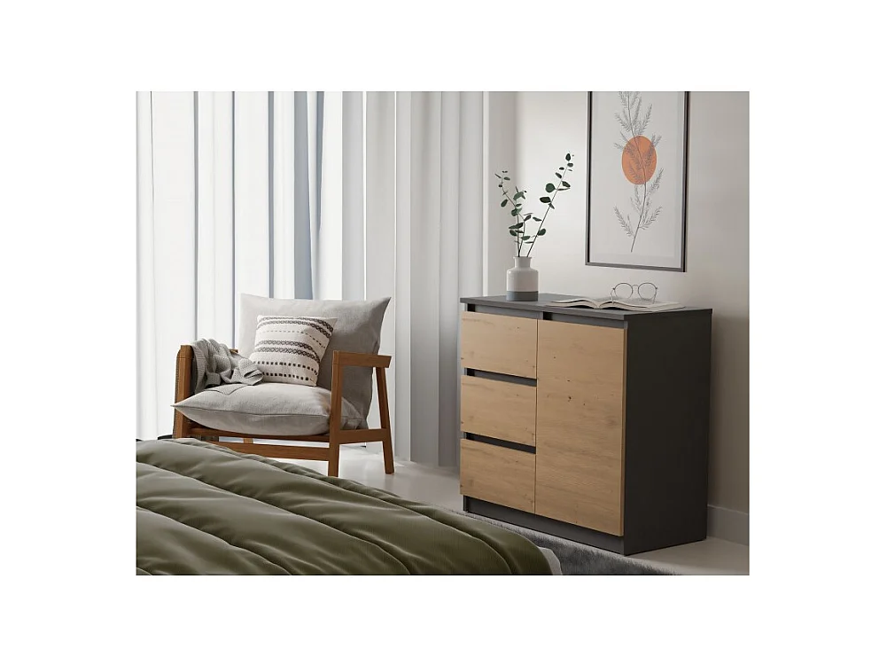 Komoda Malwa 1D3S | Antracyt/Dąb Artisan | 80x40x75 cm | 3 Szuflady, 1 Drzwi