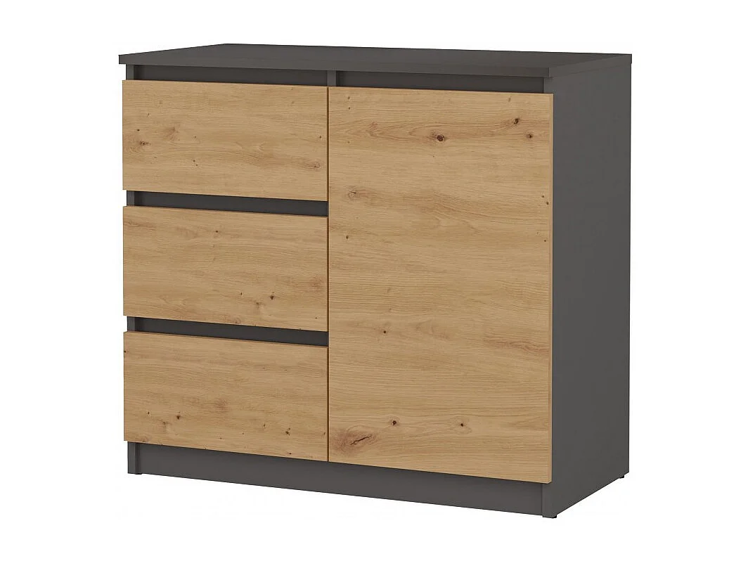 Komoda Malwa 1D3S | Antracyt/Dąb Artisan | 80x40x75 cm | 3 Szuflady, 1 Drzwi