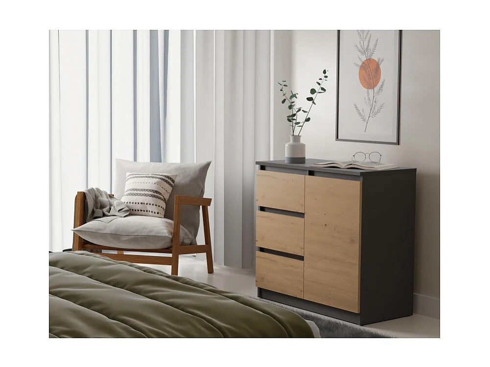 Komoda Malwa 1D3S | Antracyt/Dąb Artisan | 80x40x75 cm | 3 Szuflady, 1 Drzwi