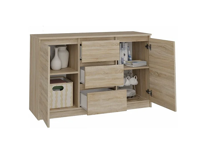 Komoda Malwa 2D3S | Dąb Sonoma | 120x40x75 cm | 2 Drzwi 3 Szuflady
