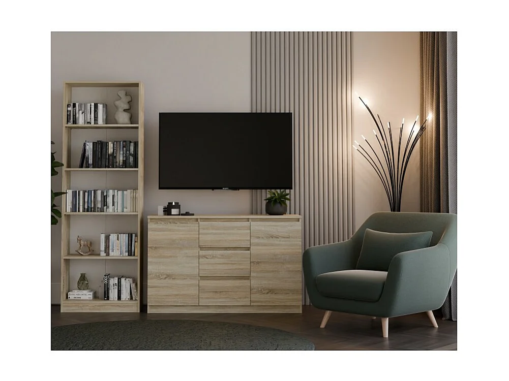 Komoda Malwa 2D3S | Dąb Sonoma | 120x40x75 cm | 2 Drzwi 3 Szuflady