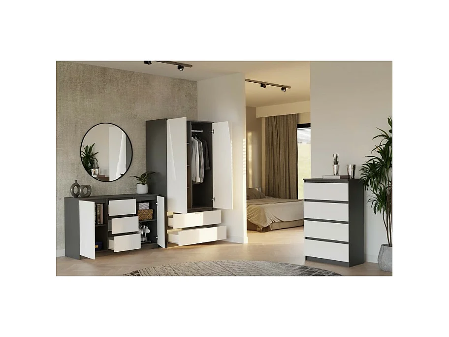 Commode Malwa 2D3S ANTHRACITE BLANC