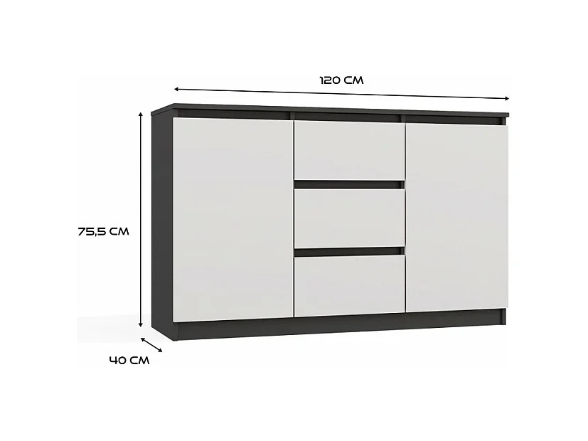 Commode Malwa 2D3S ANTHRACITE BLANC