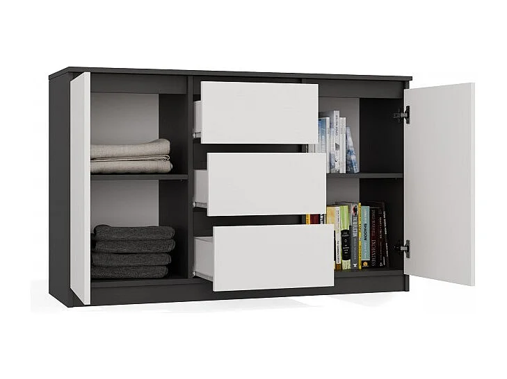 CAZAR - Comò a 2 ante + 3 cassetti - Dimensioni: 75x120x40 - Credenza - Antracite e bianco