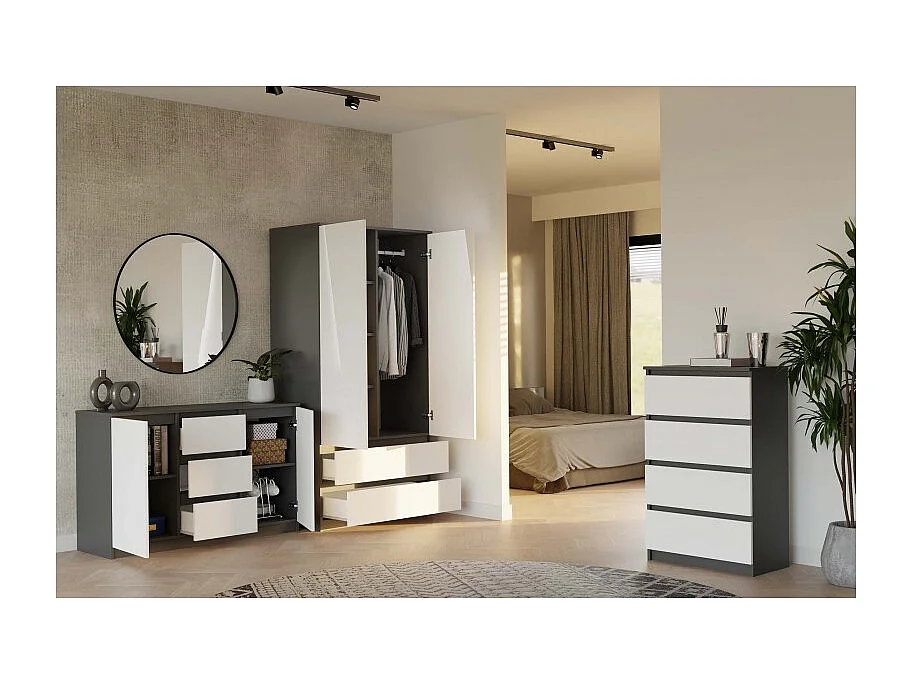 Commode Malwa 2D3S ANTHRACITE BLANC