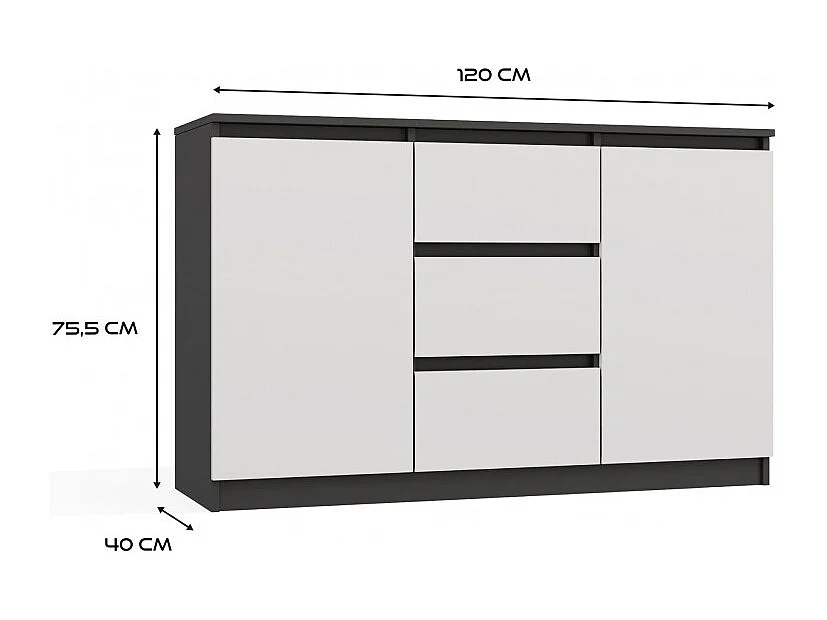 Commode Malwa 2D3S ANTHRACITE BLANC
