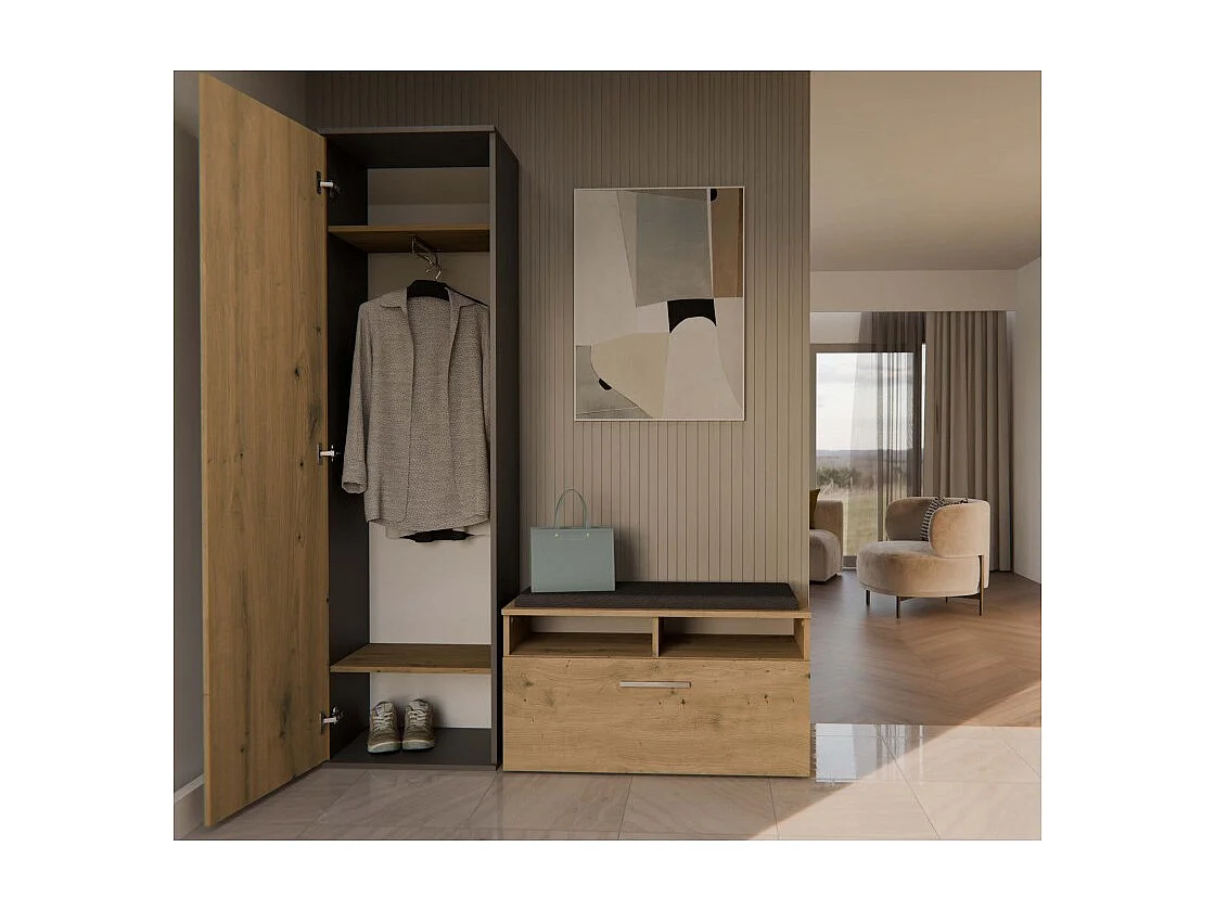 Szafa Duo |  Antracyt/Artisan |  Nowoczesna Szafa z lustrem | 50x35x180 cm | Przedpokój