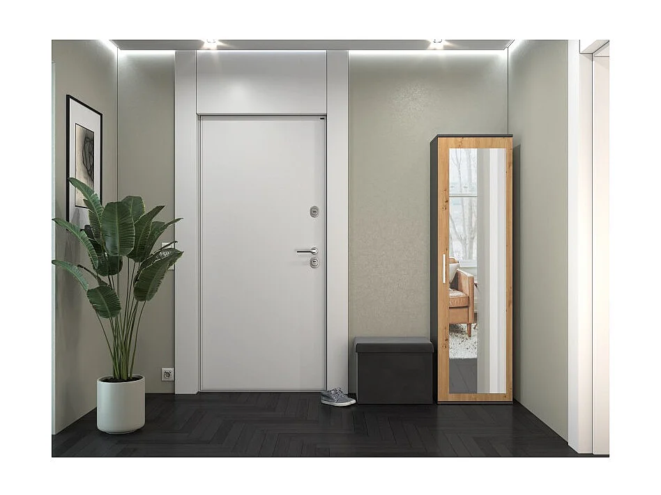 Szafa Duo |  Antracyt/Artisan |  Nowoczesna Szafa z lustrem | 50x35x180 cm | Przedpokój