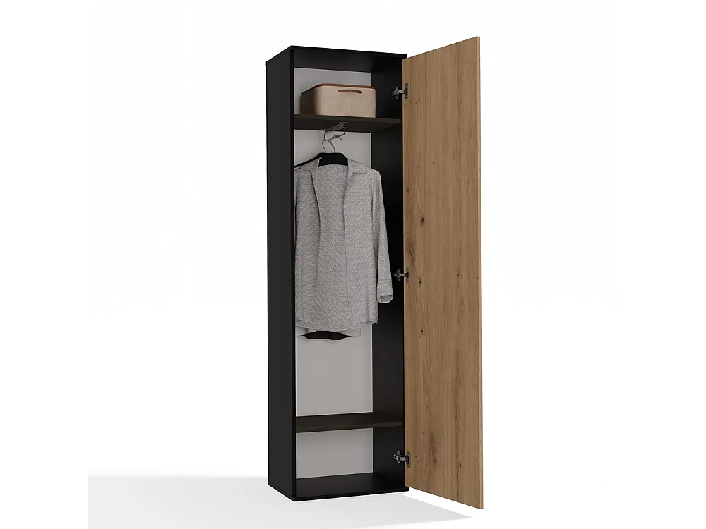 Szafa Duo |  Antracyt/Artisan |  Nowoczesna Szafa z lustrem | 50x35x180 cm | Przedpokój