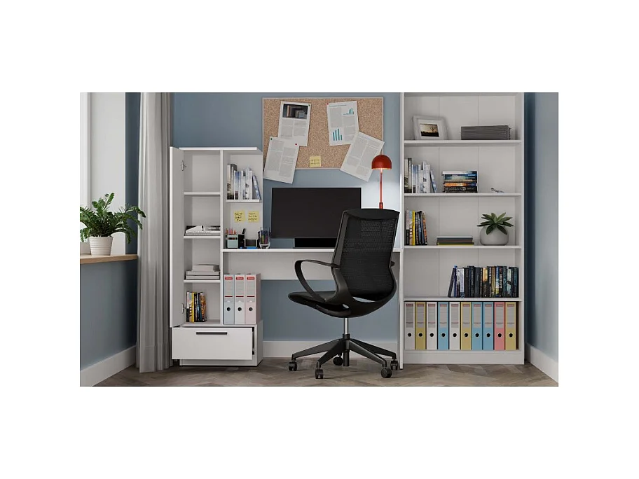 Ensemble bureau + étagère COSMO BLANC