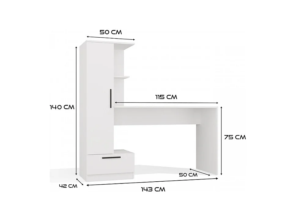Ensemble bureau + étagère COSMO BLANC
