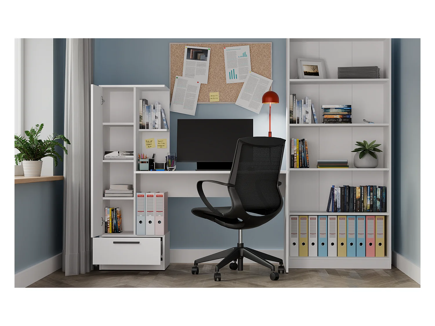 Ensemble bureau + étagère COSMO BLANC