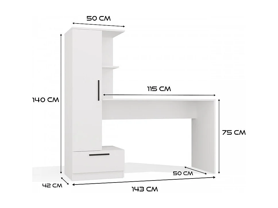 Biurko COSMO BIAŁE |Biurko + Regał| 143x50x140 cm |  Nowoczesne Meble Biurowe