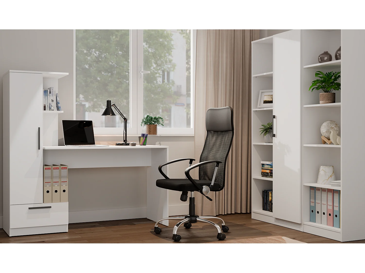 Biurko COSMO BIAŁE |Biurko + Regał| 143x50x140 cm |  Nowoczesne Meble Biurowe