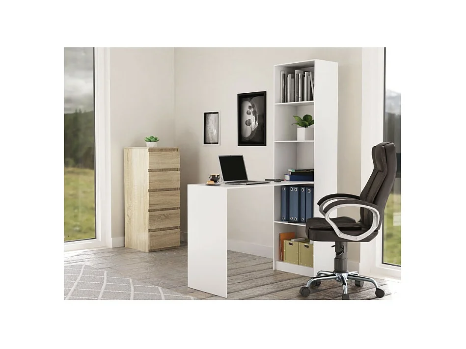 Komplet Biurko z Regałem Onyx R50 | Biały| 50x125x182 | Biurko i Regał