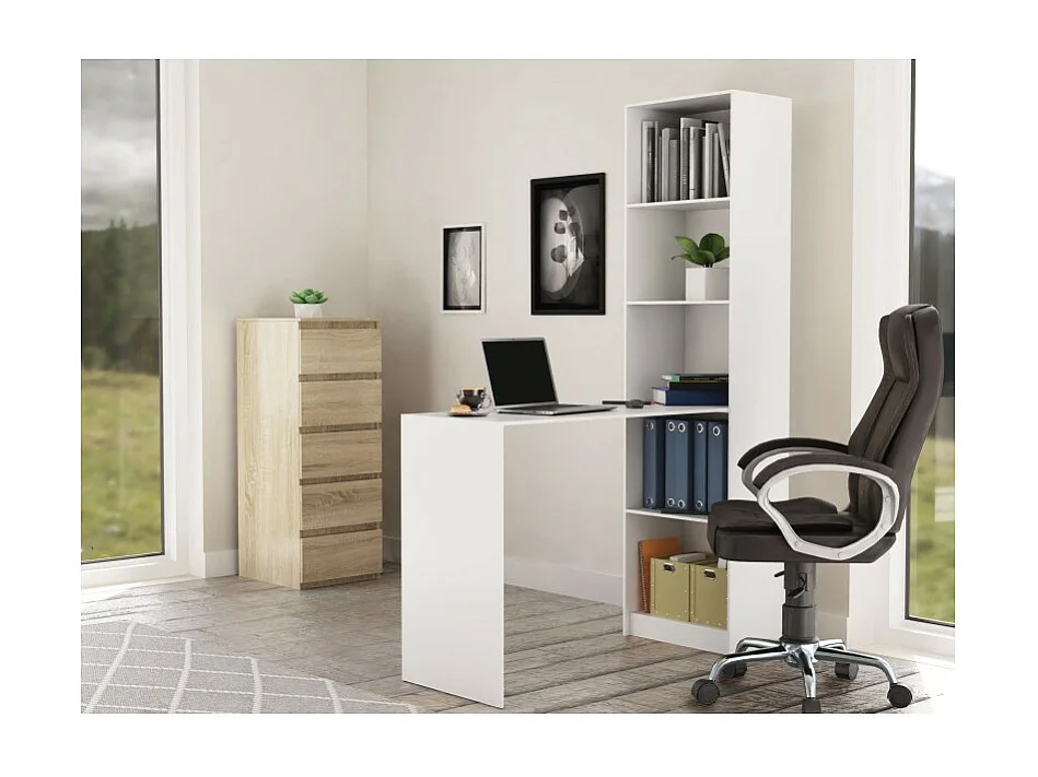 Komplet Biurko z Regałem Onyx R50 | Biały| 50x125x182 | Biurko i Regał
