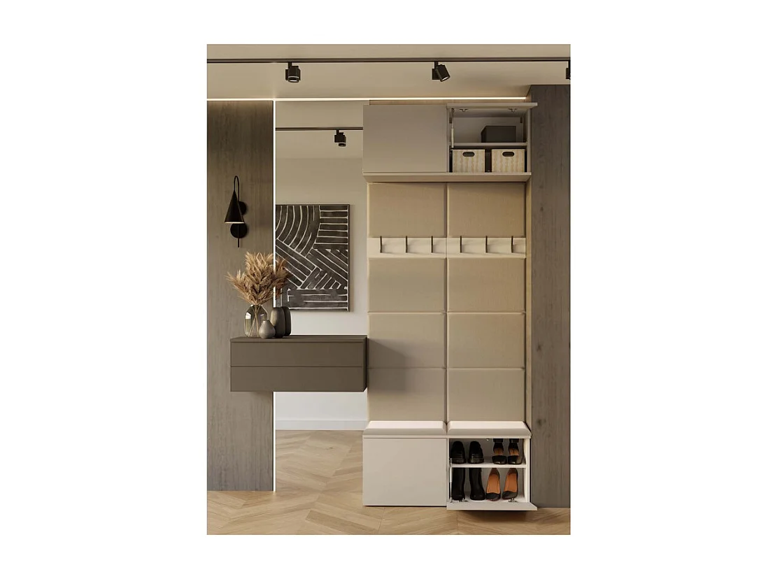 HAGA - Appendiabiti a 6 ganci - Guardaroba da ingresso con seduta 238x100x35 cm - Beige cashmere