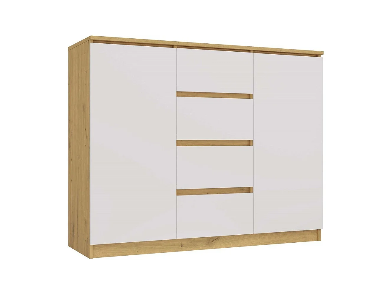 CDF Moderne Kommode 2D4S (2 Türen, 4 Schubladen) | handwerker und weiß | Ideal für Wohnzimmer, Schlafzimmer, Kinderzimmer, Jugendzimmer und Büro | Einlegeböden