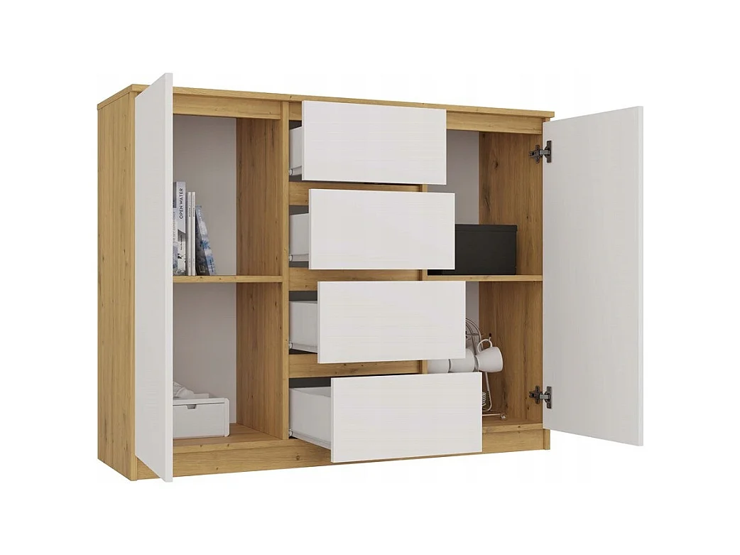 CDF Moderne Kommode 2D4S (2 Türen, 4 Schubladen) | handwerker und weiß | Ideal für Wohnzimmer, Schlafzimmer, Kinderzimmer, Jugendzimmer und Büro | Einlegeböden