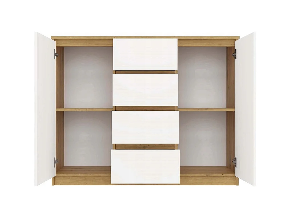 CDF Moderne Kommode 2D4S (2 Türen, 4 Schubladen) | handwerker und weiß | Ideal für Wohnzimmer, Schlafzimmer, Kinderzimmer, Jugendzimmer und Büro | Einlegeböden