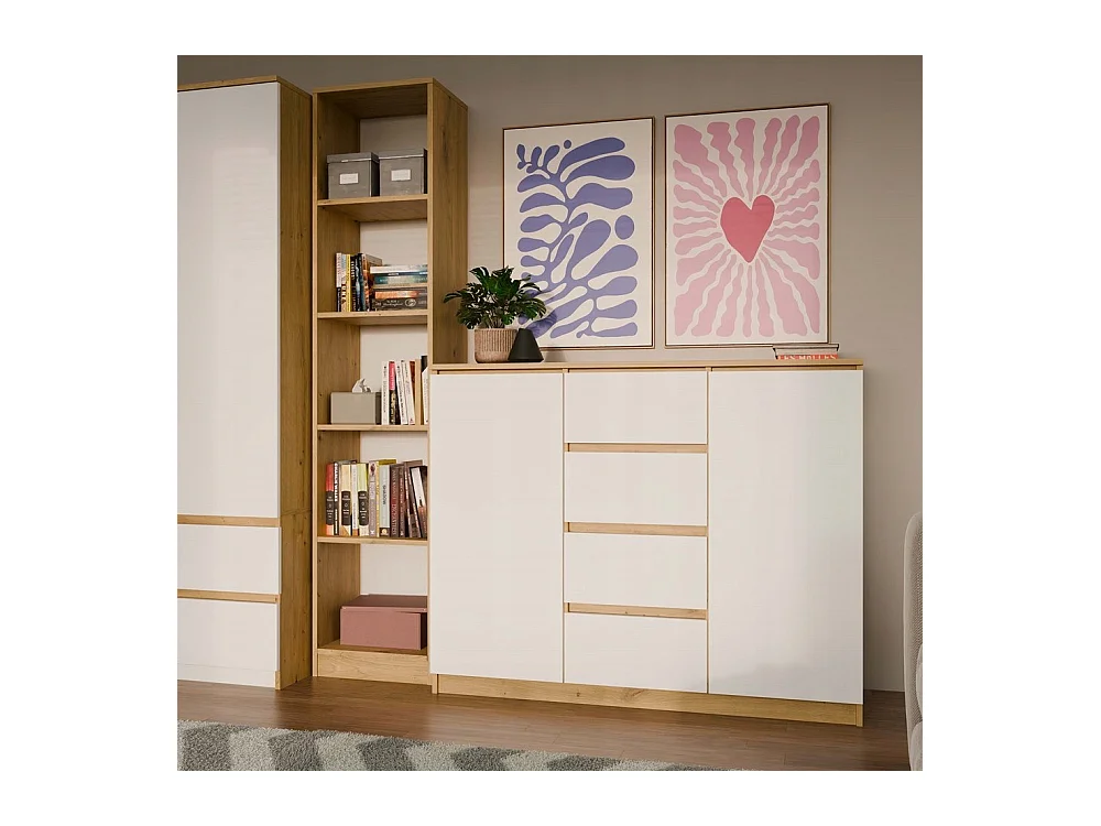 CDF Moderne Kommode 2D4S (2 Türen, 4 Schubladen) | handwerker und weiß | Ideal für Wohnzimmer, Schlafzimmer, Kinderzimmer, Jugendzimmer und Büro | Einlegeböden