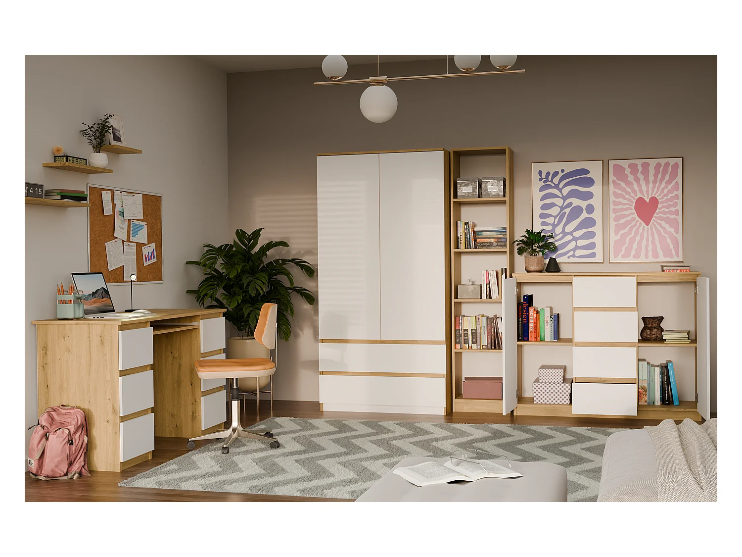 CDF Moderne Kommode 2D4S (2 Türen, 4 Schubladen) | handwerker und weiß | Ideal für Wohnzimmer, Schlafzimmer, Kinderzimmer, Jugendzimmer und Büro | Einlegeböden