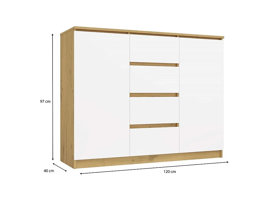 CDF Moderne Kommode 2D4S (2 Türen, 4 Schubladen) | handwerker und weiß | Ideal für Wohnzimmer, Schlafzimmer, Kinderzimmer, Jugendzimmer und Büro | Einlegeböden