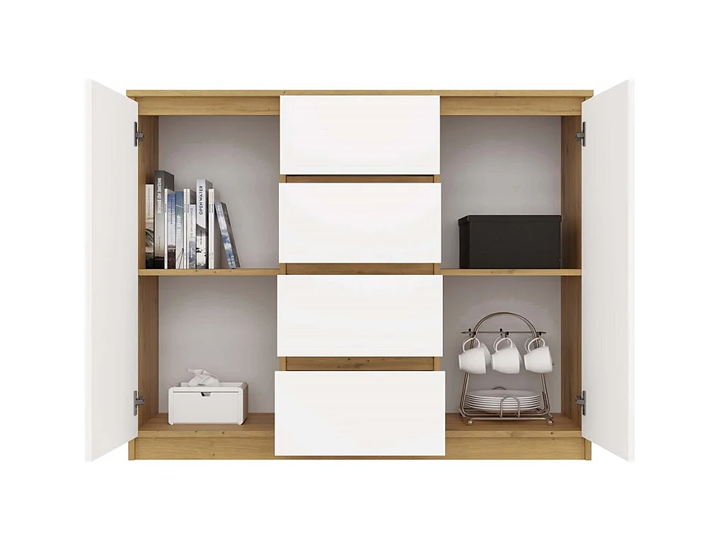 CDF Moderne Kommode 2D4S (2 Türen, 4 Schubladen) | handwerker und weiß | Ideal für Wohnzimmer, Schlafzimmer, Kinderzimmer, Jugendzimmer und Büro | Einlegeböden