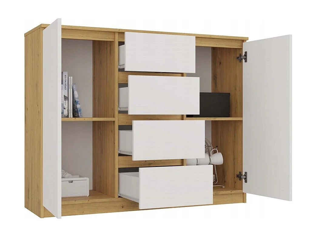 Komoda Malwa 2D4S | Dąb Artisan/Biel | 120x40x97 cm | 2 Drzwi, 4 Szuflady