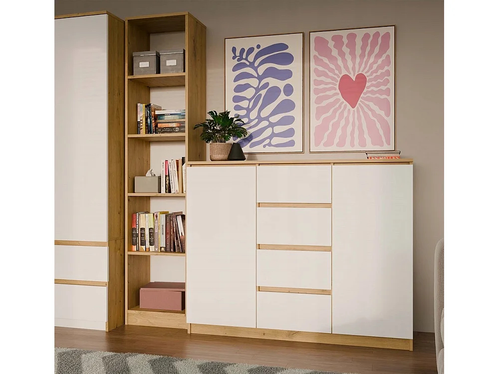 Komoda Malwa 2D4S | Dąb Artisan/Biel | 120x40x97 cm | 2 Drzwi, 4 Szuflady