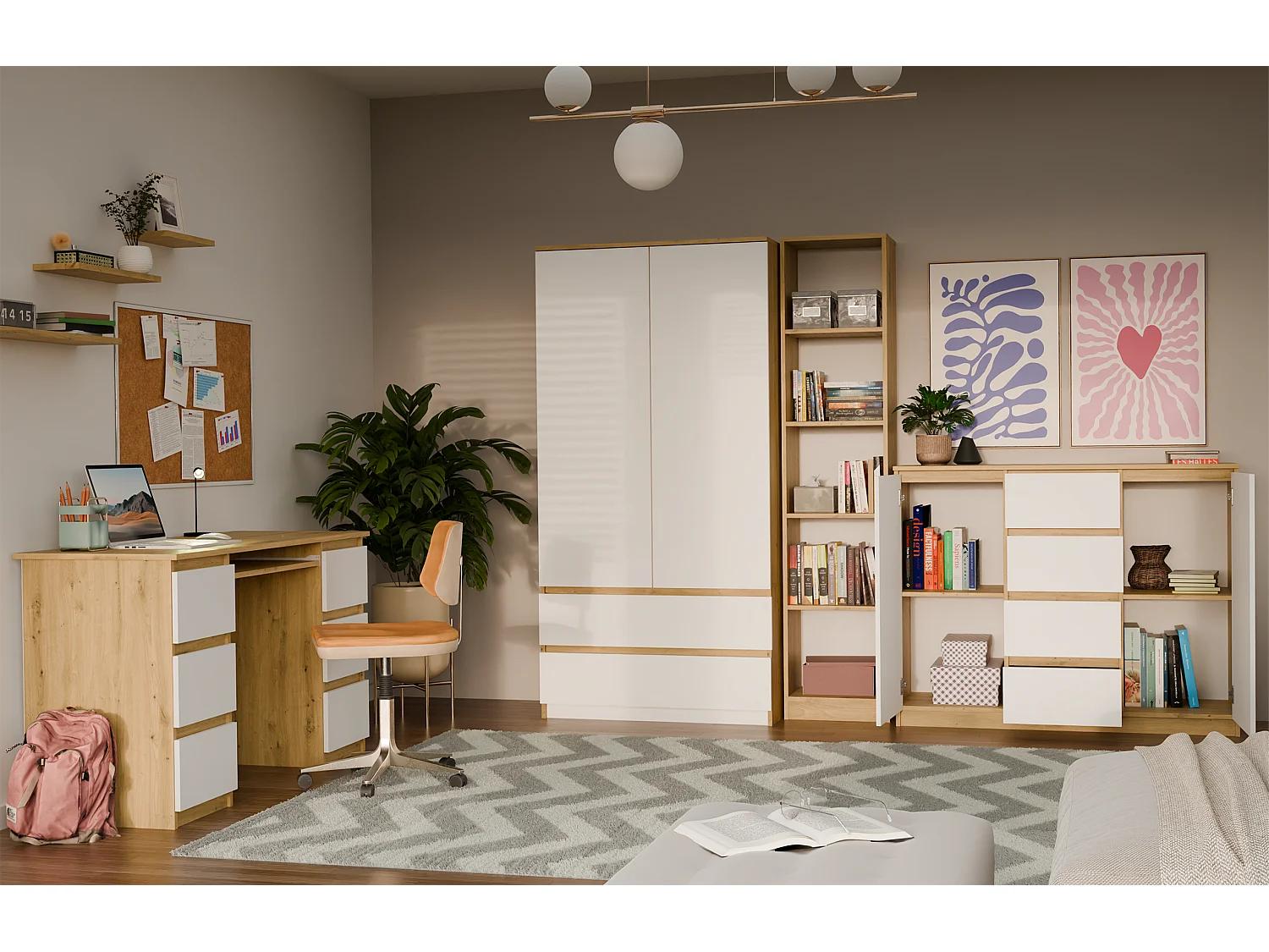 Komoda Malwa 2D4S | Dąb Artisan/Biel | 120x40x97 cm | 2 Drzwi, 4 Szuflady