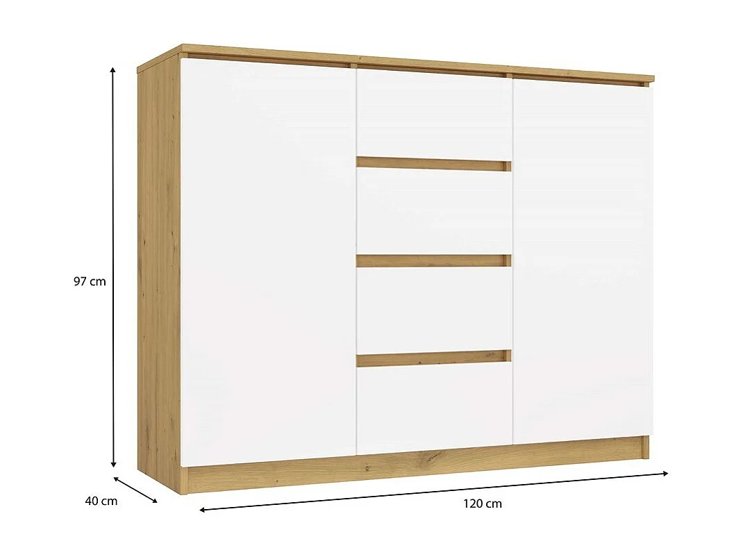 Komoda Malwa 2D4S | Dąb Artisan/Biel | 120x40x97 cm | 2 Drzwi, 4 Szuflady