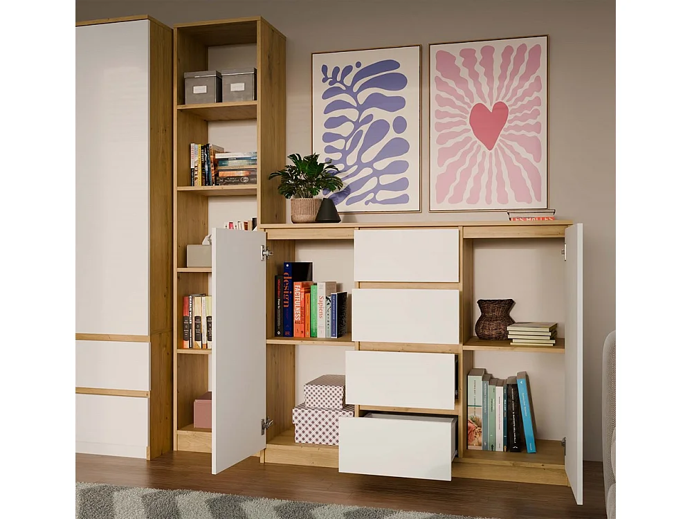 Komoda Malwa 2D4S | Dąb Artisan/Biel | 120x40x97 cm | 2 Drzwi, 4 Szuflady