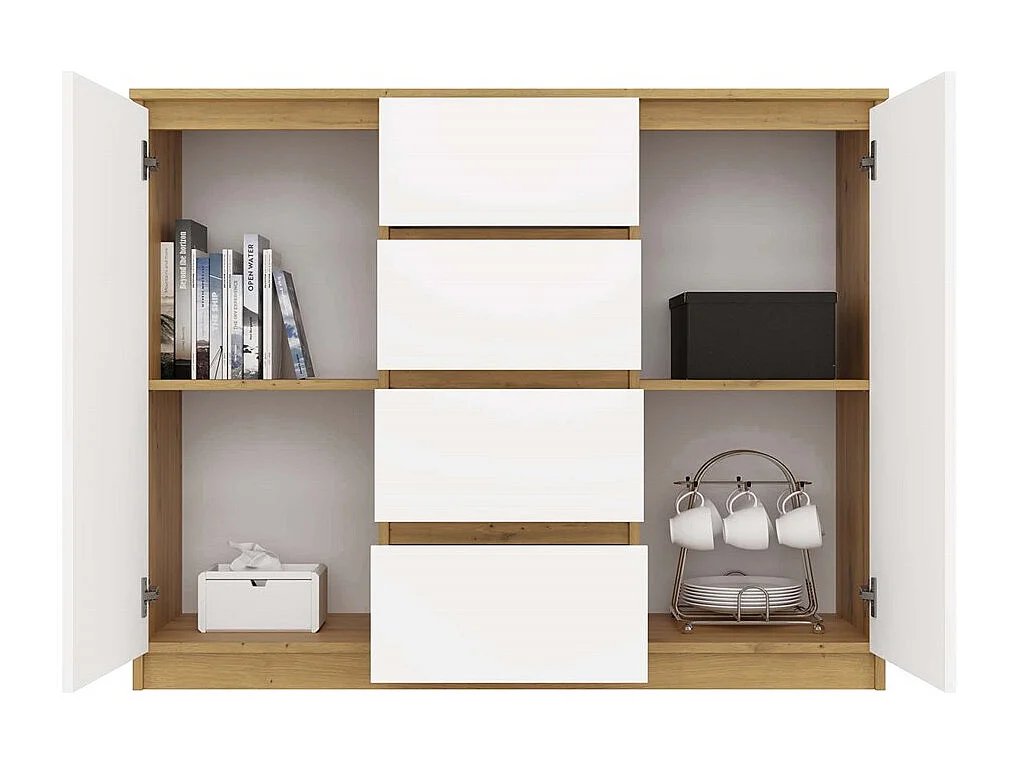 Komoda Malwa 2D4S | Dąb Artisan/Biel | 120x40x97 cm | 2 Drzwi, 4 Szuflady
