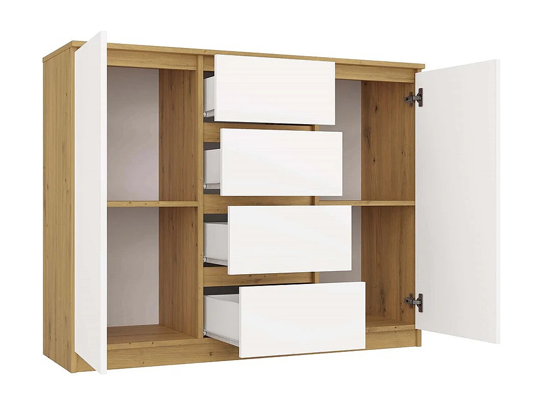Komoda Malwa 2D4S | Dąb Artisan/Biel | 120x40x97 cm | 2 Drzwi, 4 Szuflady