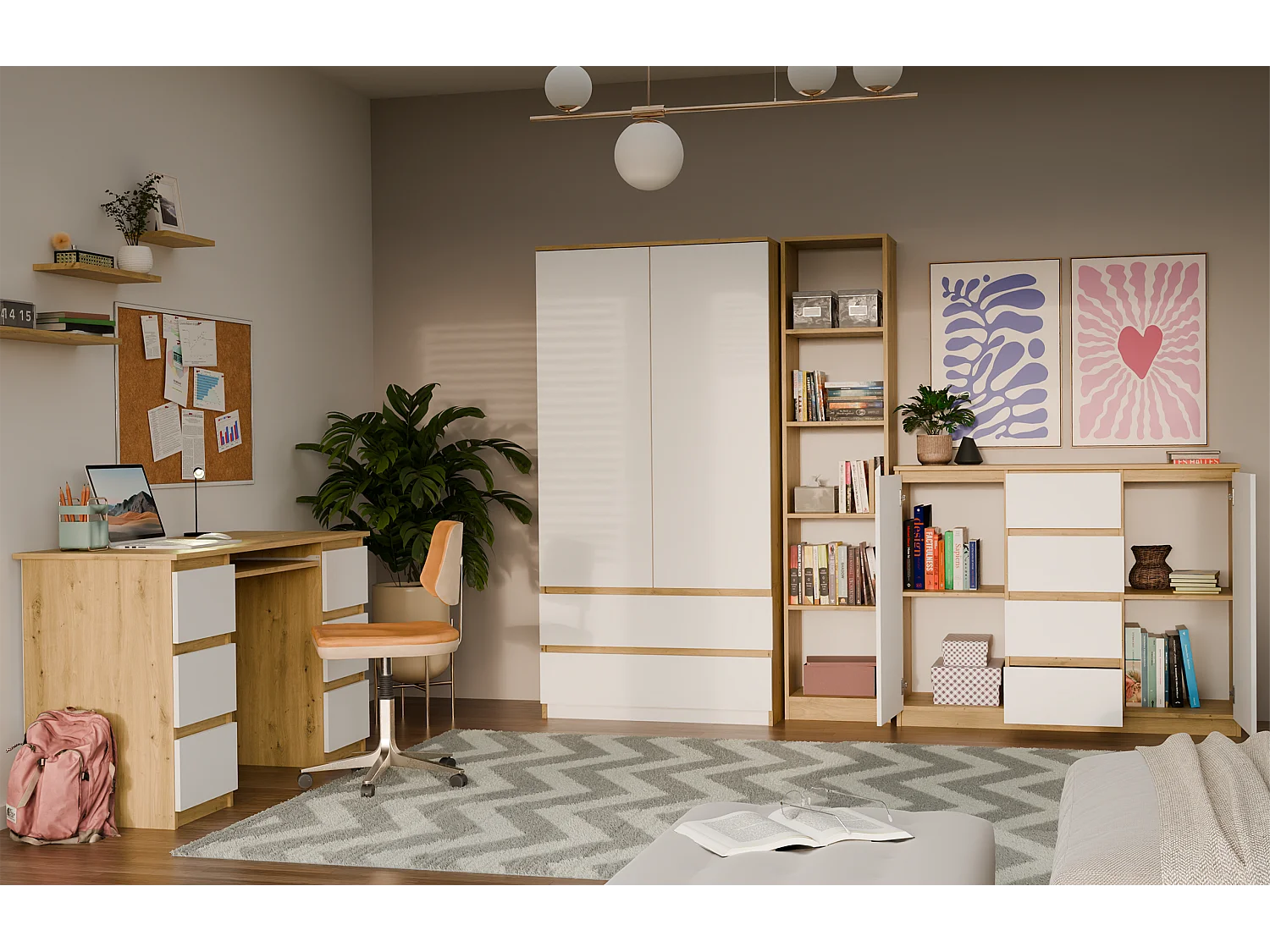 PARME - Cómoda de salón - 2 puertas + 4 cajones - 120x40x97 - estilo escandinavo - mueble de almacenamiento