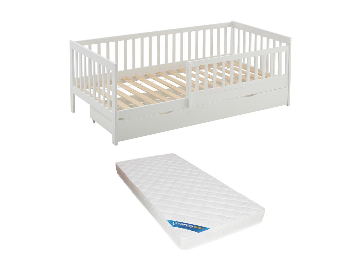 Bett mit Schublade + Matratze - 90 x 190 cm - Kiefer & MDF - Weiß - PROVIAT günstig online kaufen