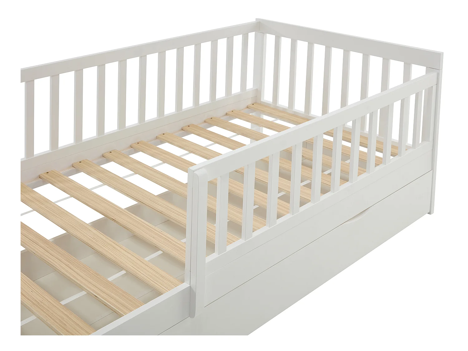 Seng 90 x 190 cm med skuffe - Fyr og MDF - Hvid + Madras - PROVIATI