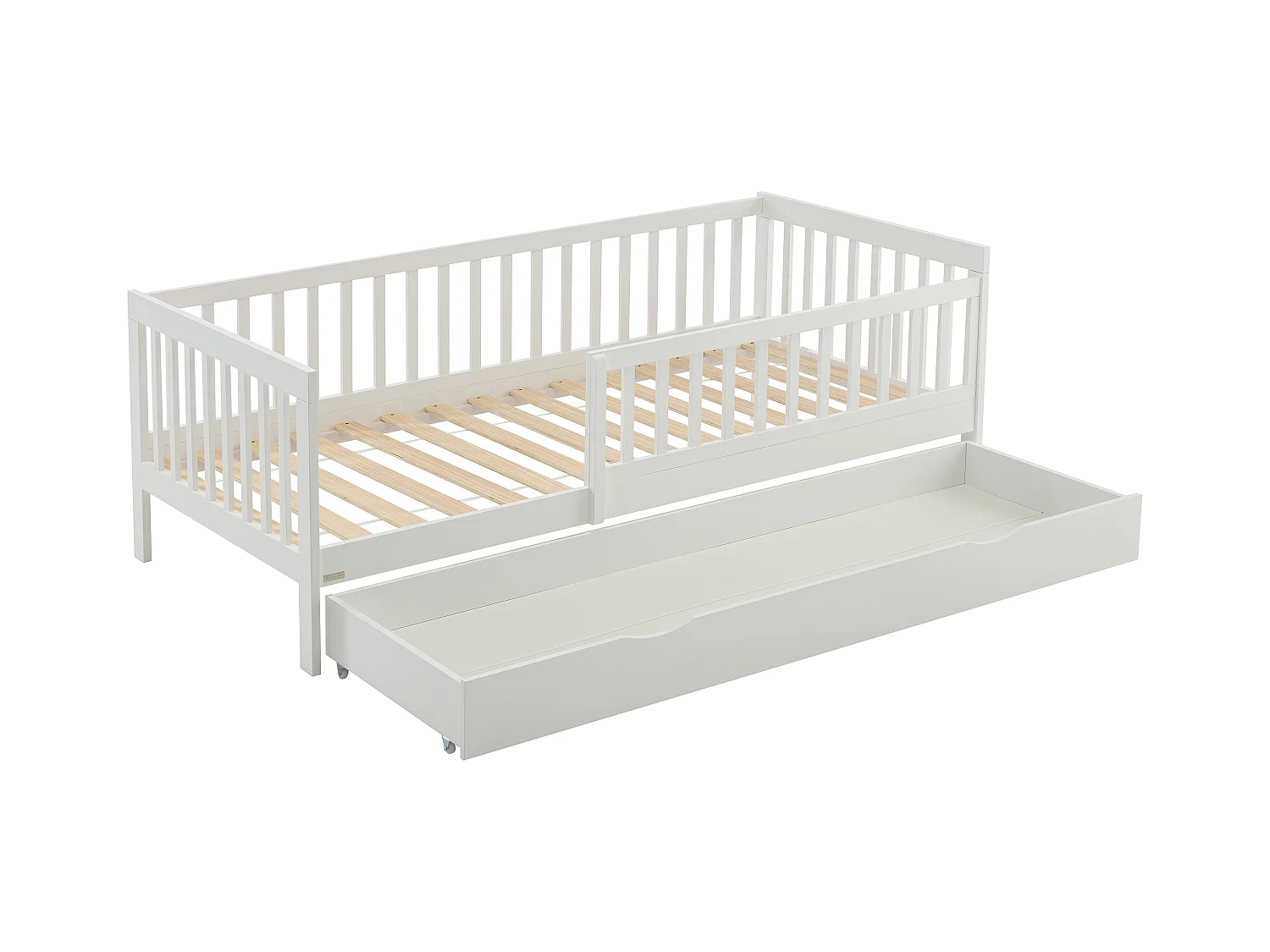 Seng 90 x 190 cm med skuffe - Fyr og MDF - Hvid + Madras - PROVIATI