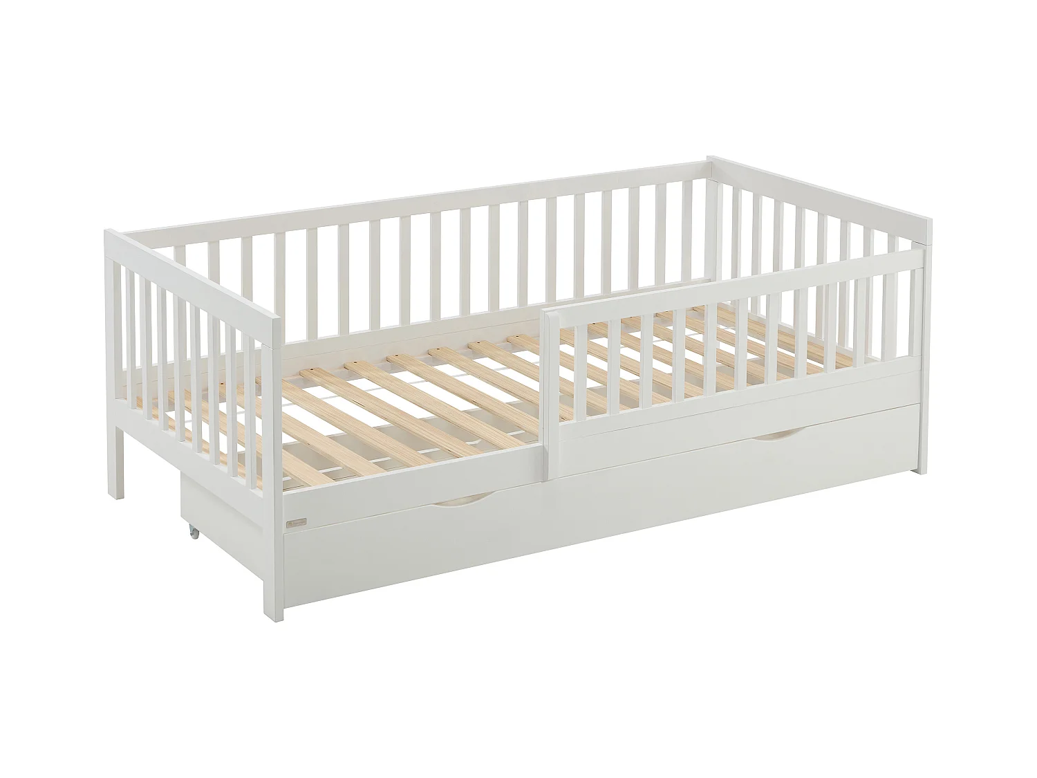 Seng 90 x 190 cm med skuffe - Fyr og MDF - Hvid + Madras - PROVIATI