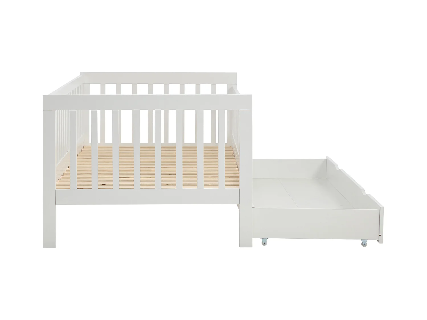 Seng 90 x 190 cm med skuffe - Fyr og MDF - Hvid + Madras - PROVIATI