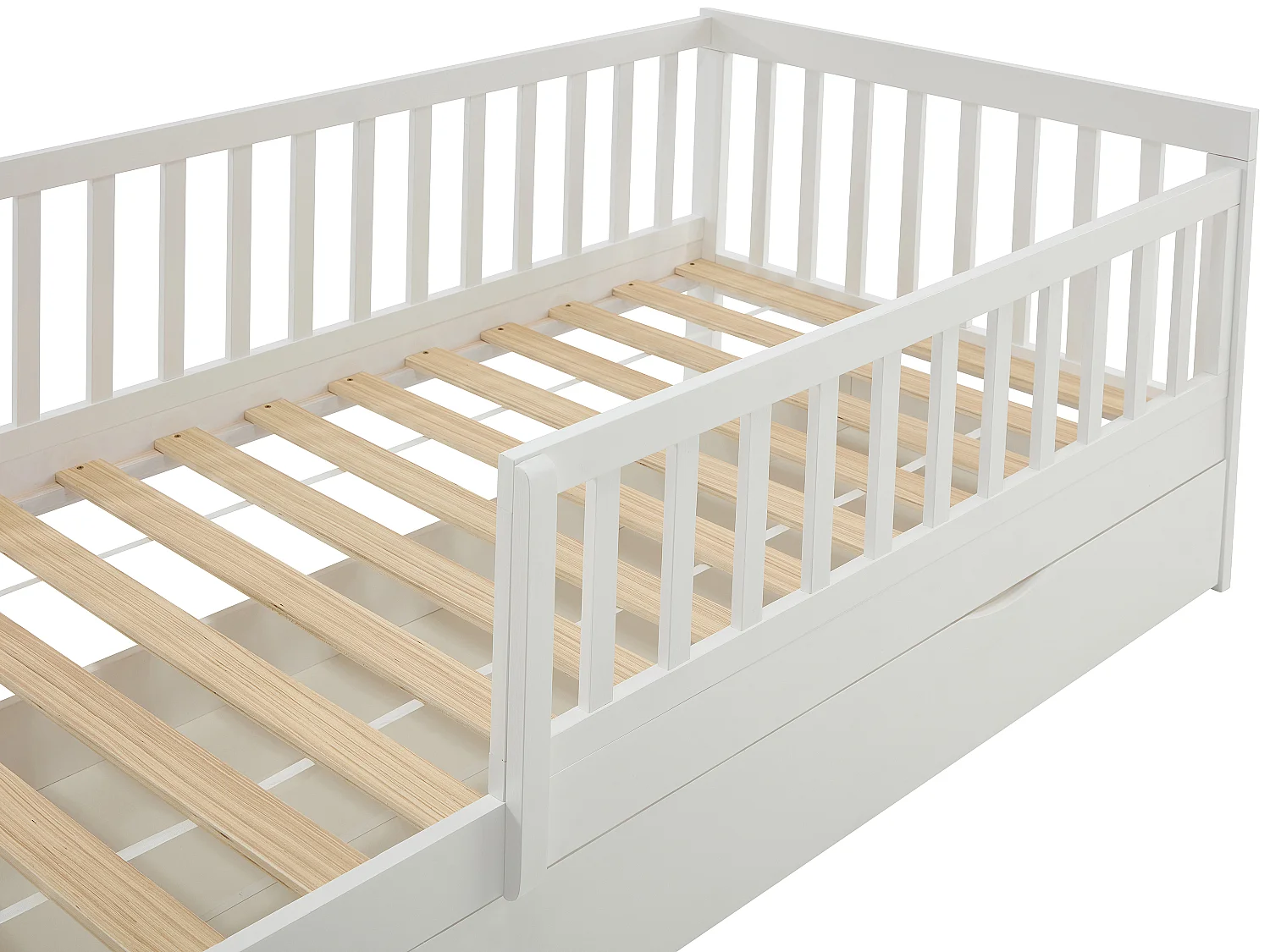 Lit 90 x 190 cm avec tiroir - Pin et MDF - Blanc + Matelas - PROVIATI