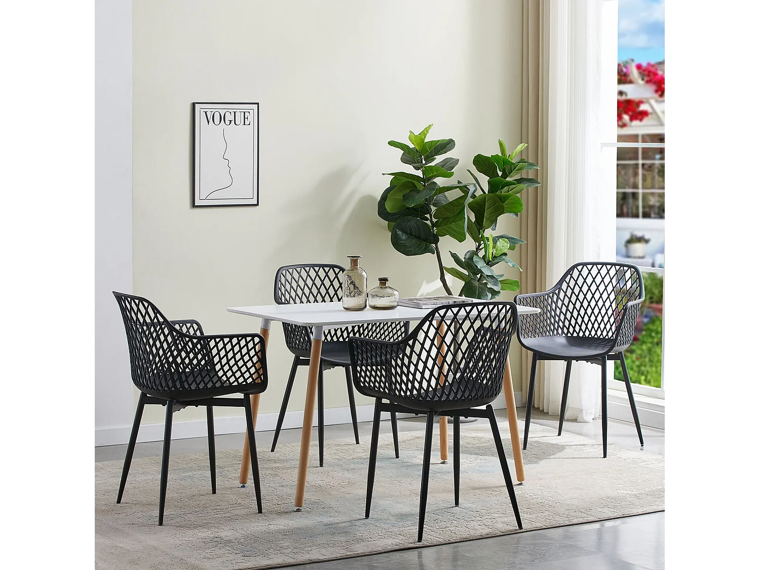 Lot de 4 Chaises de Salle à Manger de Style Scandinave - Noir