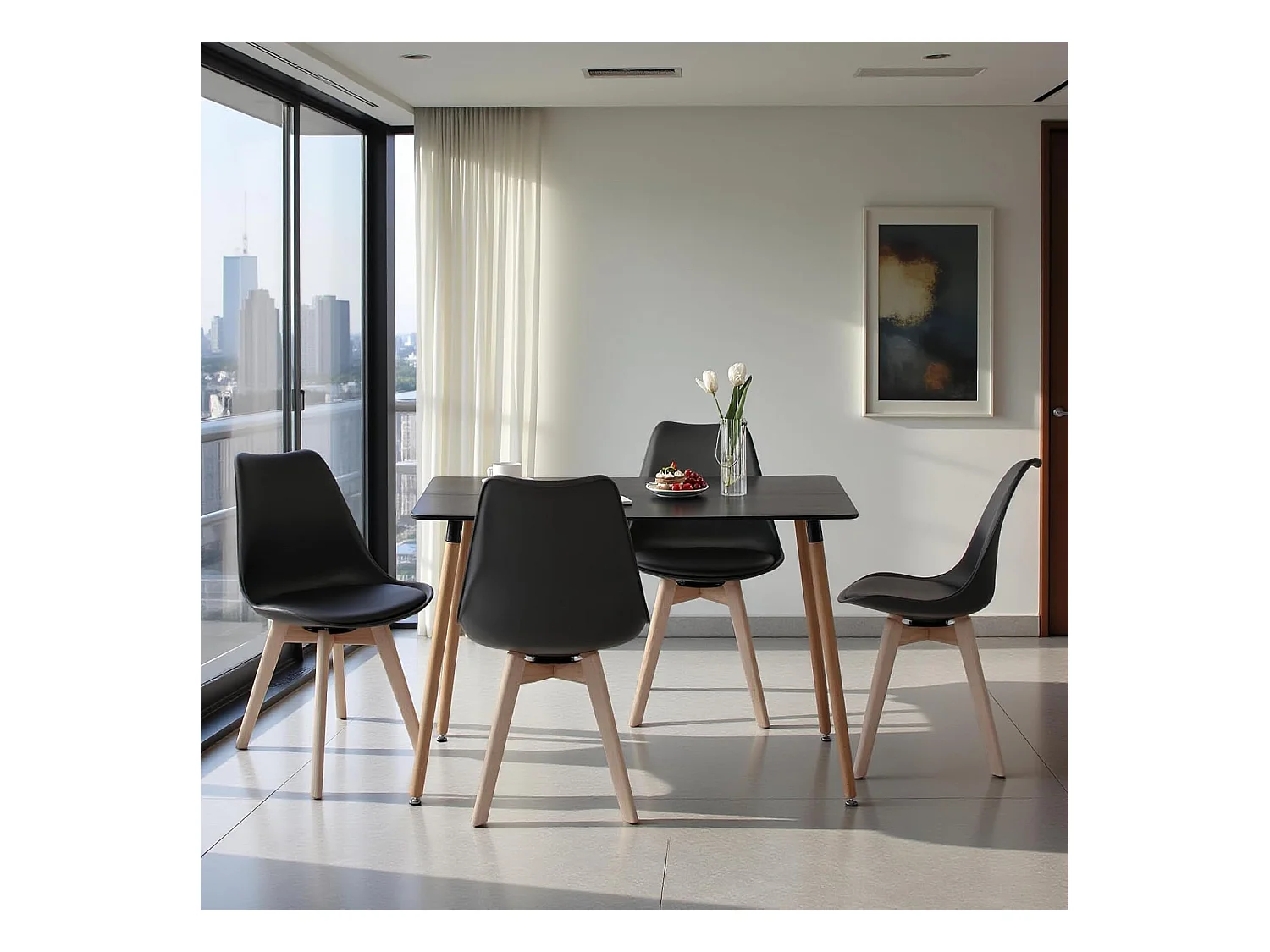 Lot de 4 chaises Scandinaves pour Salle à Manger-Noir