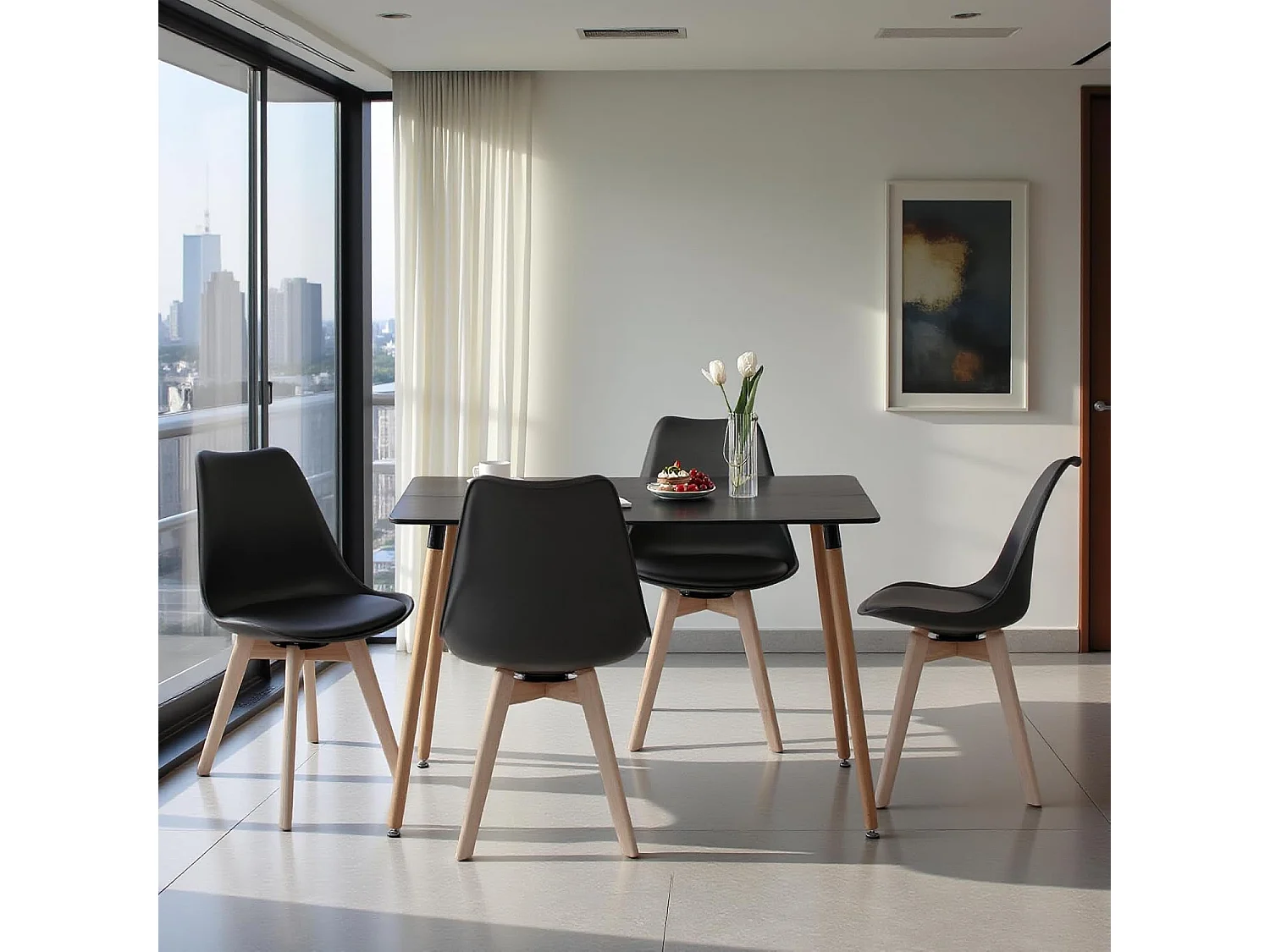 Lot de 4 chaises Scandinaves pour Salle à Manger-Noir