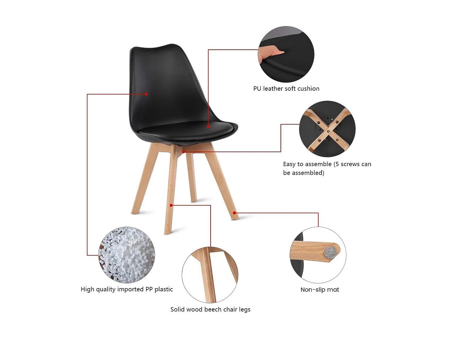 Lot de 4 chaises Scandinaves pour Salle à Manger-Noir